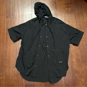 FIVE CM Black Button-Up Nylon Hooded Jacket with Short Sleeves, O/S